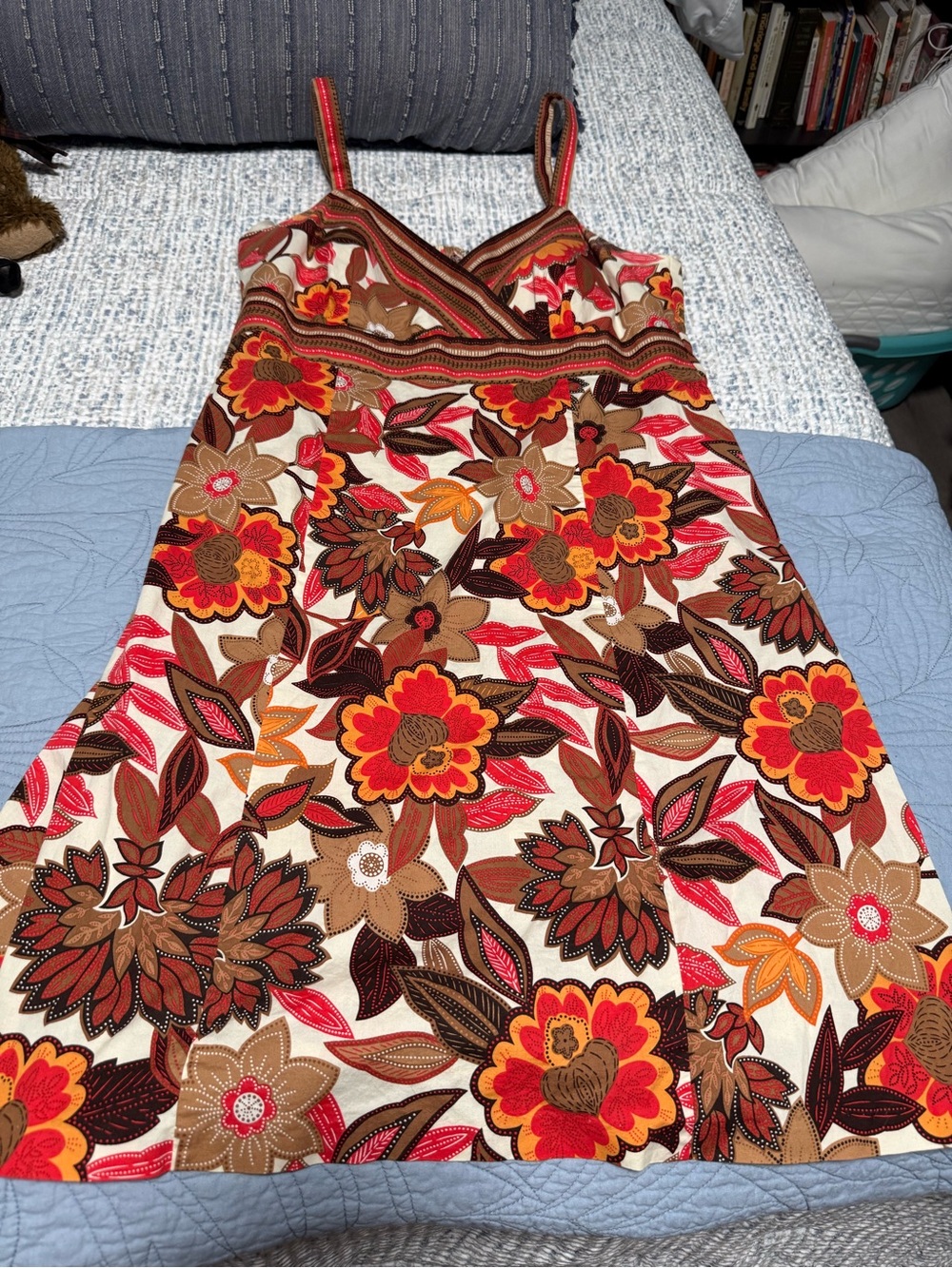 Kim Rogers Floral Mini Dress in Red, Brown & Orange